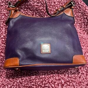 Dooney & Bourke Purple and Tan Hobo Bag w/callouts